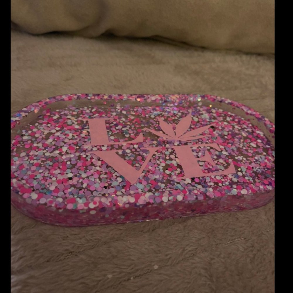 Pink Love rolling tray custom made glitter